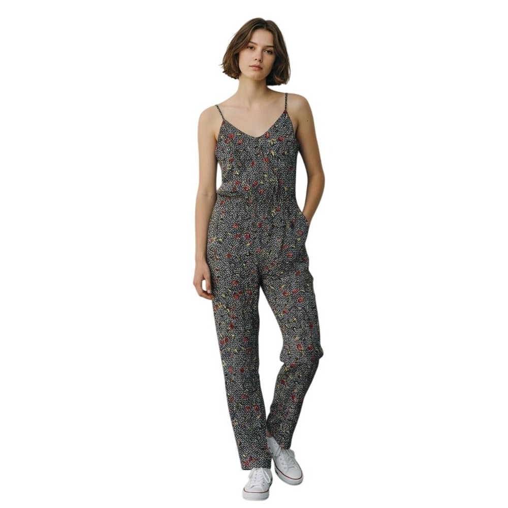 elevenses Black Floral Print Spaghetti Strap Wide Leg Jumpsuit XS‎